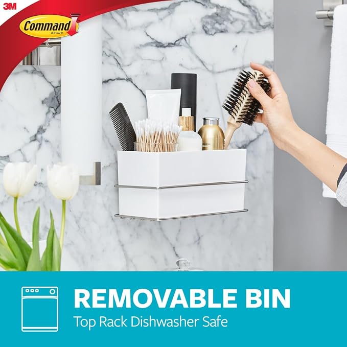 Command Wall and Cabinet Organizer, 1 Organizer, 4 Water-Resistant Strips | For Bathroom Organization, Water Resistant, Damage-Free Hanging with Adhesive Strip, No Tools - Image 5