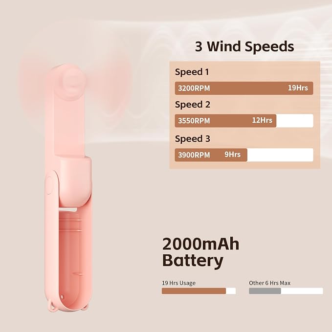 Portable Fan, Mini Handheld Fan with Power Bank, Cute USB Rechargeable Pocket Fan, Foldable Small Cooling Fan with LED Light, Personal Travel Fan,Summer,Beach Essentials,Summer Gift for Women - Image 8