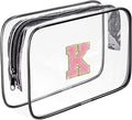 Clear Toiletry Bag,Portable Travel Toiletry Bag,Chenille Letter Cosmetic Bag with Zipper,Waterproof Makeup Bag,Cosmetic Storage Organizer for Women Men,Travel Essentials (Black,K) by Fodofodo