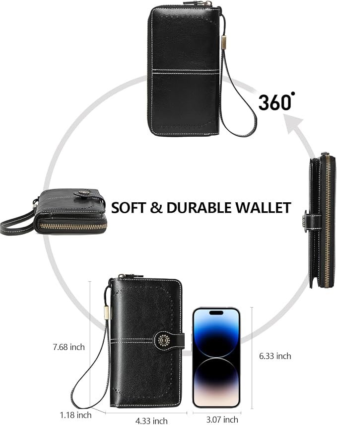 TFKGS Wallet for Women RFID Blocking Leather Large Capacity Card Holder Ladies Phone Clutch Travel Long Purse Wristlet | RFID Blocking - Image 4