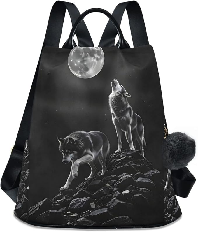 ALAZA Wolf Animal Print Moon Backpack Purse for Women Anti Theft Fashion Back Pack Shoulder Bag by ALAZA
