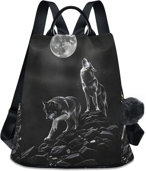 ALAZA Wolf Animal Print Moon Backpack Purse for Women Anti Theft Fashion Back Pack Shoulder Bag by ALAZA