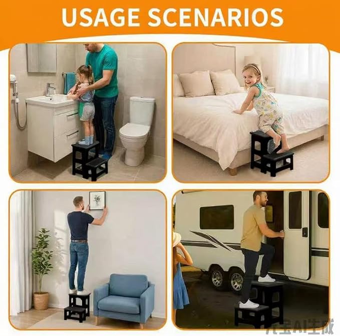 2 Step Stool Foldable, Non-Slip Steps, Folding Step Stool for Adults & Kids, Plastic Stool Pool Ladder, Collapsible Stools 2 Step Ladder for Kitchen Toilet Bedroom Office RV, Holds 330 lbs - Image 3