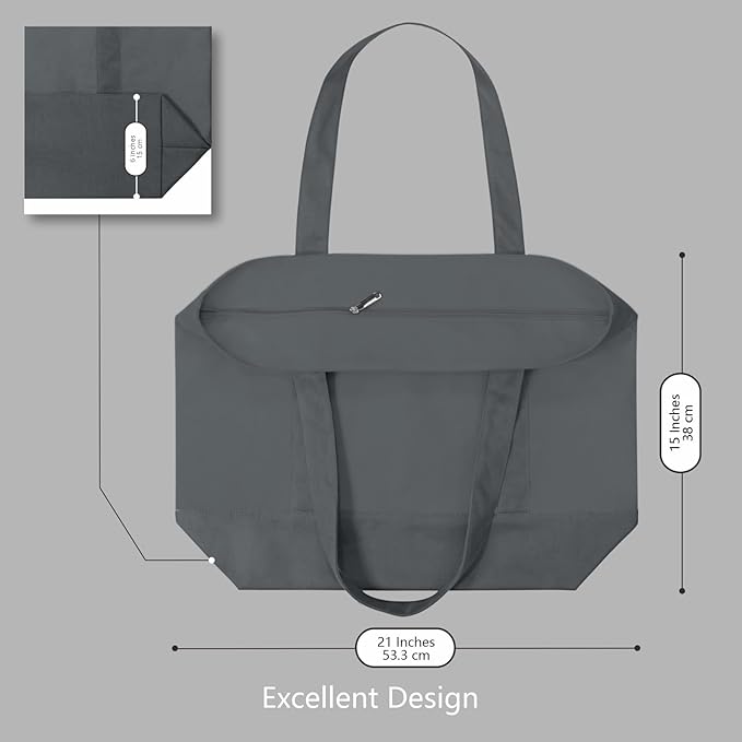 TOPDesign 1-Pack Canvas Tote Bag with an External Pocket, Reusable Grocery Shopping Bag, Top Zipper Closure, Daily Essentials (Grey) - Image 5