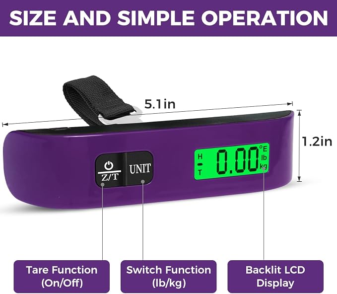 BAGAIL Digital Luggage Scale, 110lbs Hanging Baggage Scale with Backlit LCD Display, Portable Suitcase Weighing Scale, Travel Luggage Weight Scale with Hook, Strong Straps for Travelers - Image 2