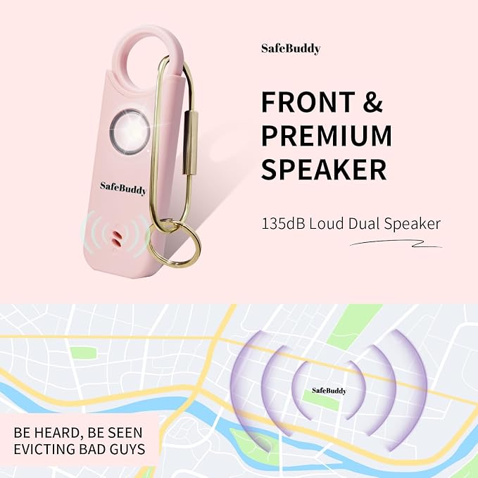 Personal Alarm for Women, Men, Kids, Elderly, Self Defense - Designed by Women 140DB Extra Speakers Alarm with Strobe Light, Rechargeable, Safety Alarms and Premium Keychain (Pale Pink) - Image 4
