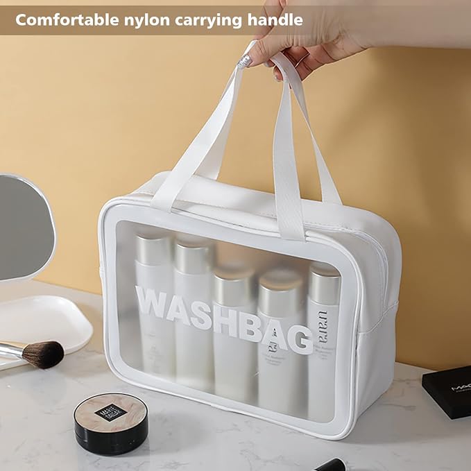DAPOWER Travel Toiletry Bag for Women and Men, Matte Translucent Shower Bag with Handy Handle, Makeup Cosmetic Organizer Bag for Travel Toiletries Accessories (White) - Image 6