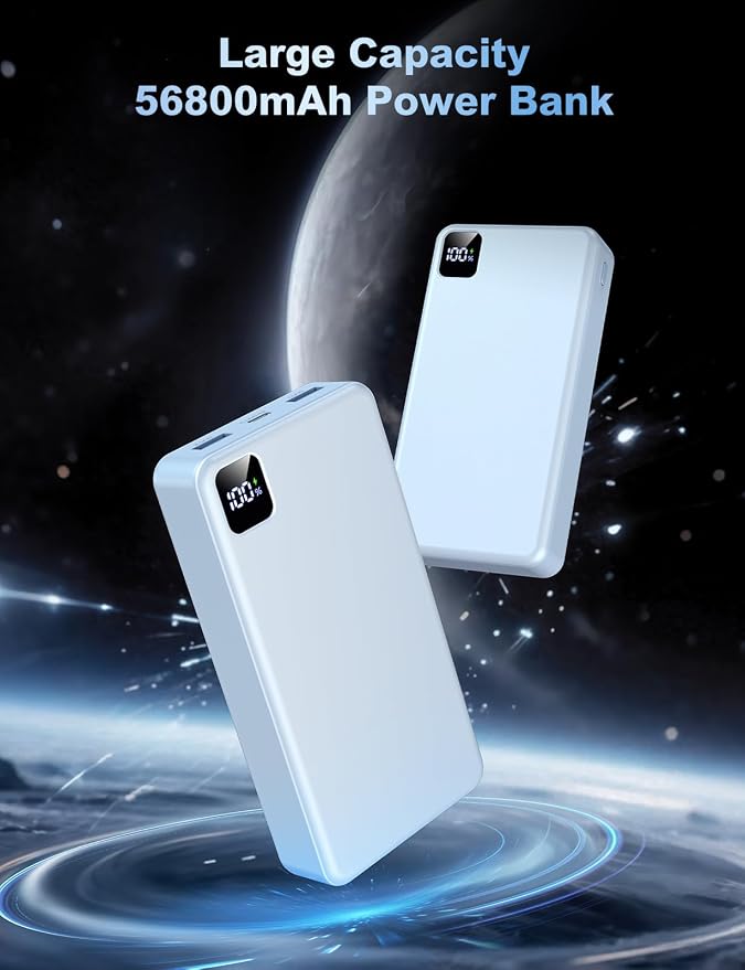 Portable Charger 56800mAh, 22.5W Fast Charging Power Bank with LED Display | Portable Phone Charger for Camping Travel Essential Compatible with iPhone 17/16/15/14/13 Series, Samsung, Google, iPad-White - Image 4
