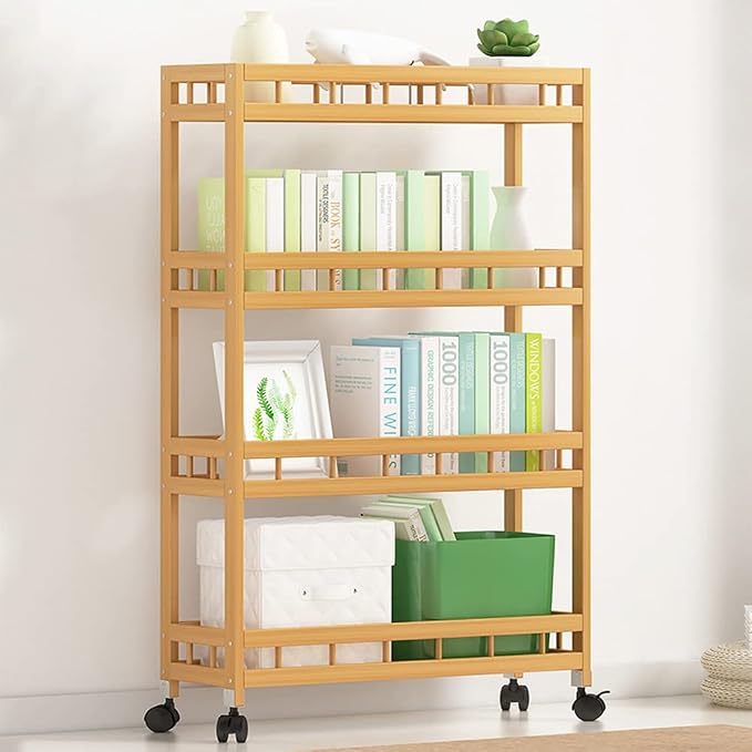 4-Tier Bamboo Utility Kitchen Rolling Cart Trolley Island Storage Shelf | (23.6" L X 7.1" W X 37.8" H) Wood Removable Multi-Layer Rack on Wheels - Image 7