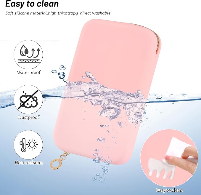 Zipper Makeup Brushes Bag for Travel, Make Up Brushes Pouch Case for Makeup Tools, Large Silicone Makeup Brush Holder for Daily Work (Pink) - Image 4