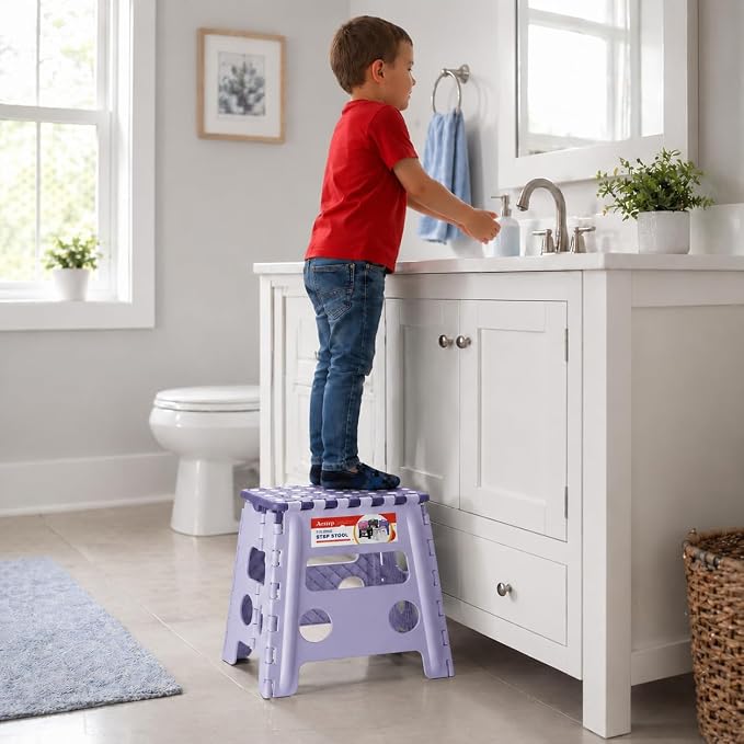 Foldable Step Stool for Adults 13 Inch, 300 lbs, Purple | Lightweight Stepping Stool with Handle and Non-Slip Surface, for Reaching Kitchen Cabinets, Bathroom Shelves and Closets - Image 5