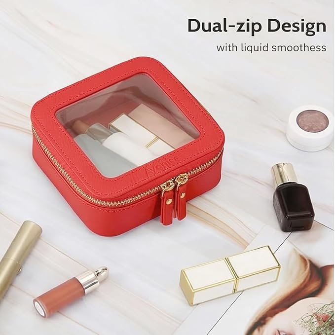 Aveniee Mini Clear Makeup Bag, Small Cosmetic Bags Travel Toiletry Pouch Organizer, TSA Approved Make up Case with Zipper, Car Bag for Essentials,Red - Image 3