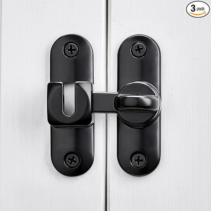 3 Pcs Black 90/180 Degree Sliding Door Latches,Zinc Alloy Flip Latch | Barn Door Latch,Cabinet Lock,Right Angle Door Lock,for bedroom,cabinet,drawer,Gardens,Wine Cabinet,garage,window,Pet Cage by Wocoe