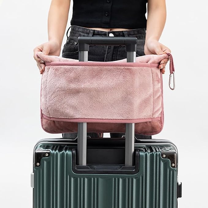 ShezPretty Premium 2in1 Soft Travel Blanket Pillow with Airline Hand Luggage Sleeve and Backpack Clip Airplane (Light Pink) - Image 6