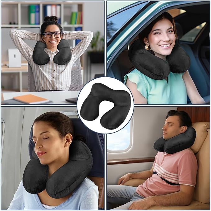flintronic 2PCS Inflatable Travel Pillow, Inflatable Travel Pillow for Airplane, Soft Velvet Neck Support, Lightweight Ergonomic Sleeping Neck Pillow for Airplane, Car, Train, Office, Camping - Image 7