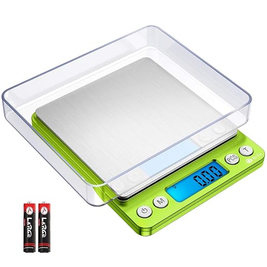 AMIR Digital Kitchen Scale, 500g-0.01g Mini Pocket Jewelry Scale, Cooking Food Scale with Backlit LCD Display, 2 Trays, 6 Units, Auto Off, Tare, Stainless Steel (Battery Included) by AMIR