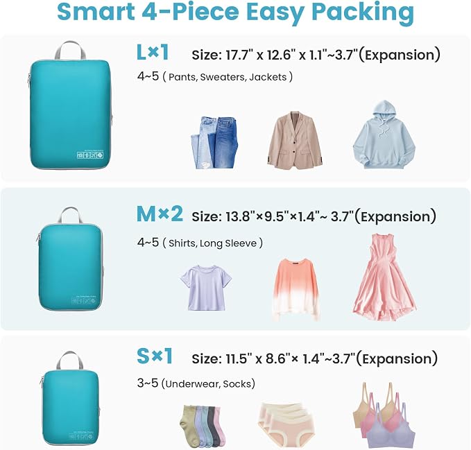 Cambond Compression Packing Cubes for Travel - Luggage Suitcase Organizer | Compression Zip Design for Space-saving, Expandable, Lightweight, Keep Clothes Sorted, Luggage Space Tidy, Carry on Pack Fast - Image 4