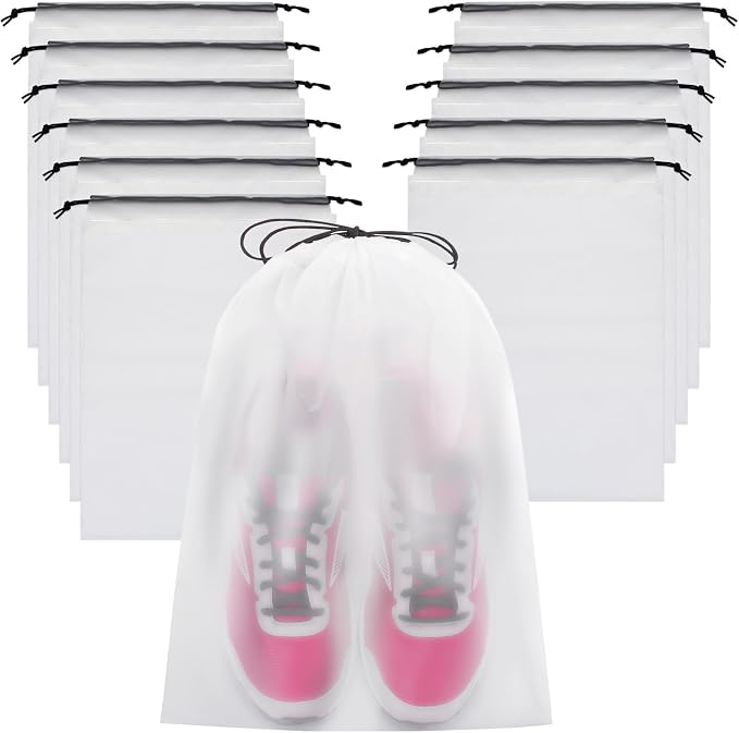 Vorspack Shoe Bags for Travel, 12 Pcs, Transparent, Drawstring, Large | Clear, Shoe Organizer, With Rope, Travel Essentials, For Men Women by Vorspack