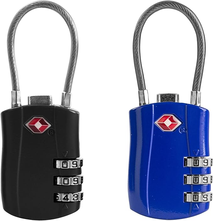 TSA Locks for Luggage, Small Padlock Combination with Cable, Luggage Locks TSA Approved, Combo Padlock with Code, for Travel Suitcase, Gym Locker, Gun Case, Backpack Zipper (Black+Blue) by SpecializeinCombinationLock