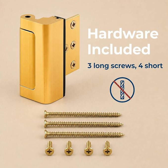Prime-Line U 10826 Door Reinforcement Lock – Add Extra, High Security to your Home and Prevent Unauthorized Entry – 3” Stop, Aluminum Construction, Gold Anodized Finish (Single Pack) | 3 in. Stop, Solid Brass, High Security, Prevent Unauthorized Entry,... - Image 5