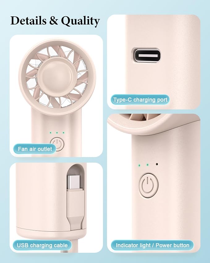 Portable Fan with Power Bank & Flashlight-Pink | 6.5H Max Cooling,USB-C Rechargeable,Mini Fan for Outdoor/Travel/Beach/Concerts/Summer.Gifts for Girl,Women. - Image 7