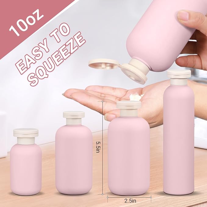 ASEVAT 10oz 3Pcs Plastic Refillable Travel Shampoo and Conditioner Bottles Refillable Travel Bottle with Flip Cap Plastic Refillable Shampoo and Conditioner Bottles - Image 2
