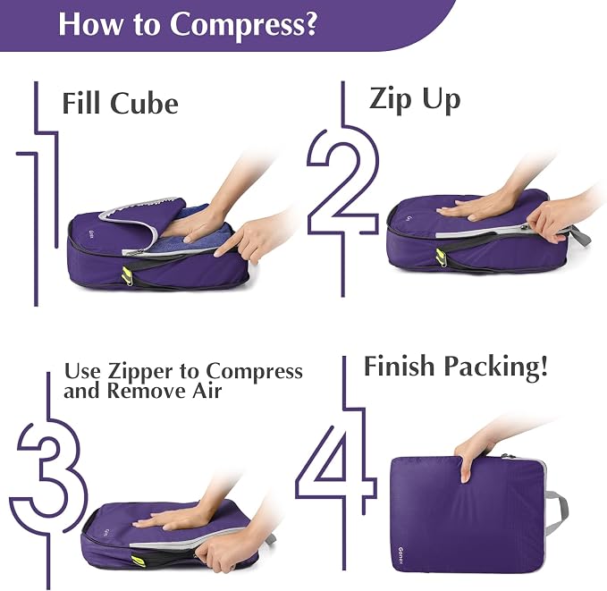 Gonex Compression Packing Cubes, 4-Piece Expandable Travel Organizers | Double-Zip Compression, Space-Saving Design, Ripstop Fabric, Carry-On & Backpack Friendly, Family & Business Travel - Image 7