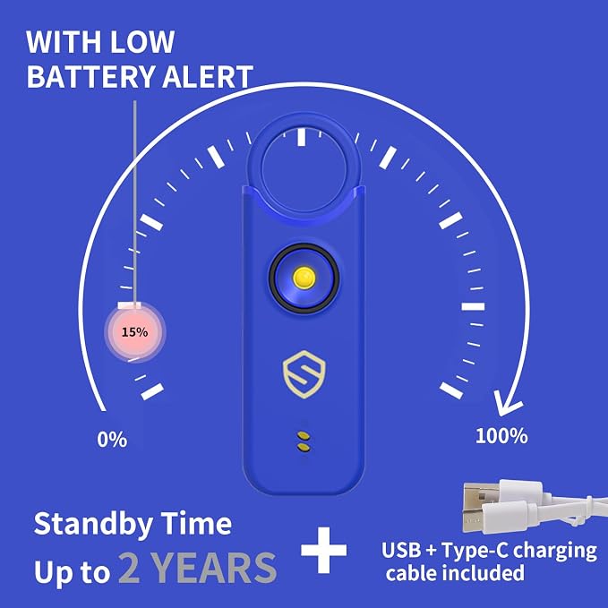 Personal Alarm for Women, Men, Kids, Elderly, Self Defense - Designed by Women 140DB Extra Speakers Alarm with Strobe Light, Rechargeable, Safety Alarms and Premium Keychain (Elegant Purple) - Image 5