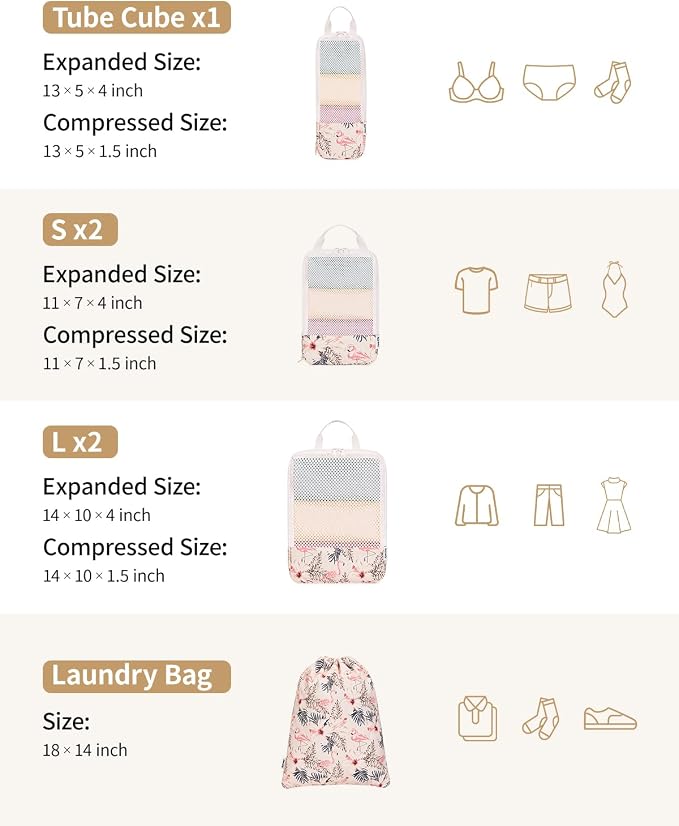 Narwey 6 Set Compression Packing Cubes for Travel Women Men, Travel Cubes for Carry On Suitcase, Durable Compression Luggage Organizer Bags - Image 4