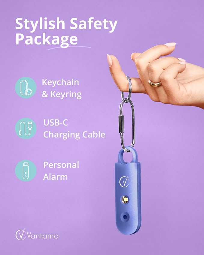Vantamo Personal Alarm for Self Defense with Low Battery Notice, Strobe Light & Extra Loud 130 dB Double Speakers Safety Keychain Set for Women, Rechargeable Panic Button for Womens Self Defense - Image 3