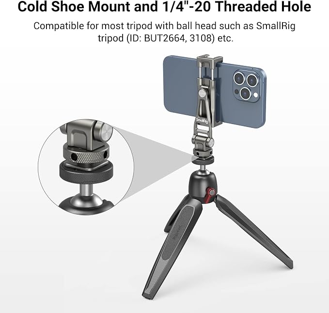SmallRig Multifunctional Universal Cell Phone Mount Adapter, Phone Tripod Mount with Cold Shoe, Phone Holder for iPhone 16 15 14 13 12 11, Fits for Tripod Monopod Phone Cage Camera cage-3559 - Image 2