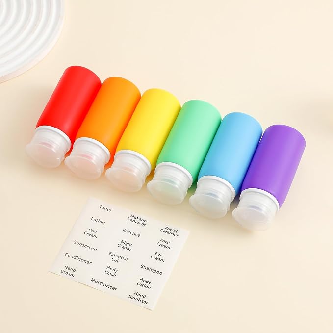 6 Pack Travel Bottles for Toiletries - TSA Approved 3oz Leakproof Travel Size Containers, BPA Free Silicone Refillable Squeezable Bottles, Travel Essentials for Shampoo and Conditioner (Multicolor) - Image 7