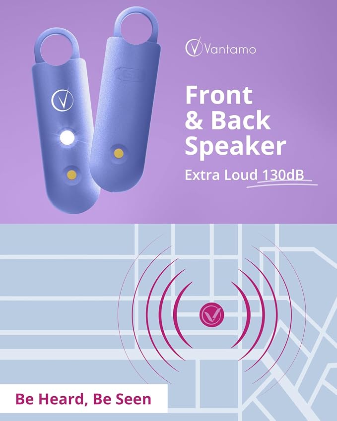 Vantamo Personal Alarm for Self Defense with Low Battery Notice, Strobe Light & Extra Loud 130 dB Double Speakers Safety Keychain Set for Women, Rechargeable Panic Button for Womens Self Defense - Image 4