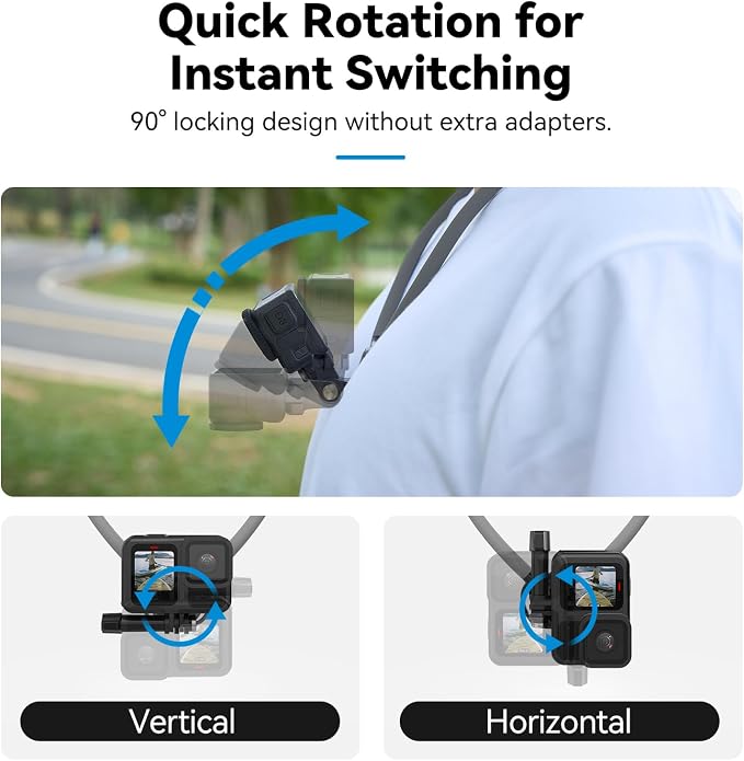 TELESIN Action Camera Neck Mount SE 2.0 with Chest Strap, Gray | Air-Cushioned Neck Mount with 90° Rotation and Chest Strap; Fits GoPro, DJI Osmo Action, Insta360 and AKASO Cameras. - Image 5