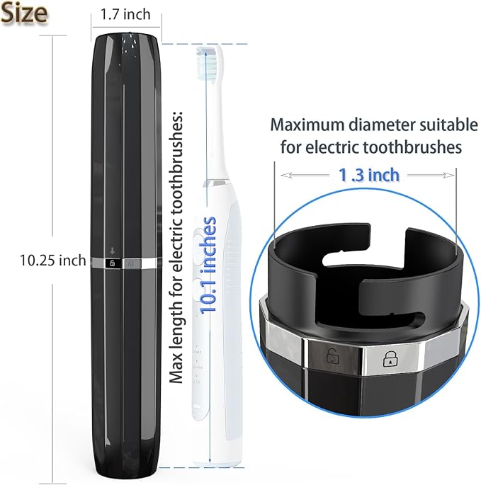 Long Ventilated Electric Toothbrush Travel Case, Portable Holder, Fits Most Standard Straight Electric Toothbrushes (Black) - Image 4
