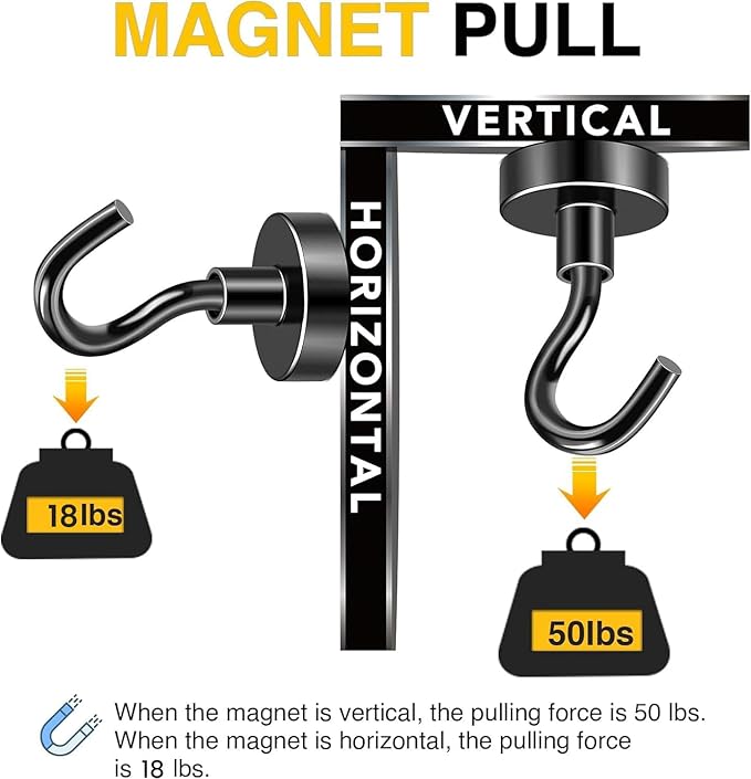 DIYMAG Magnetic Hooks 8pcs 50lbs Cruise Essentials 2026 Magnet Hook Black | Neodymium Heavy Duty Strong Magnets Hanging Ship Cabins Refrigerator Fridge Classroom Beach Vacation Kitchen Grills Home Tool - Image 4