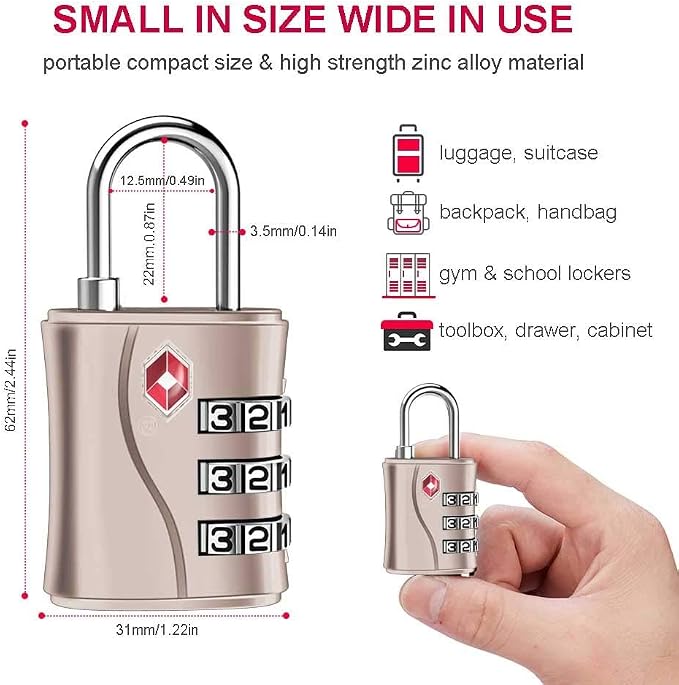 ZHEGE TSA Lock for Luggage, 3 Digit Travel Lock for Suitcase (Rose Gold) | Ideal for Backpack, Baggage - Image 4