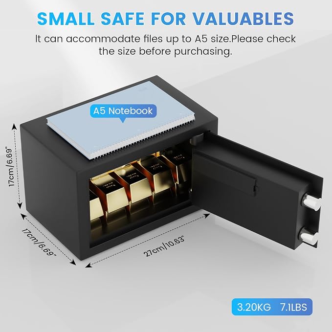 Small Safe for Home, 6.69"H Safe Box with Fireproof Waterproof Bag | Money Safe with Alarm System, Sensor LED Light, Wall/Floor Mountable, Hidden Safes for for College Dorm Room - Image 3
