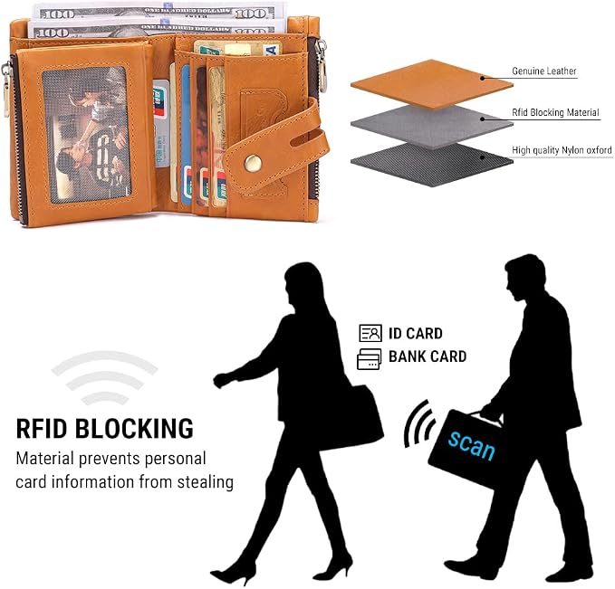 Mens Wallet with Chain Genuine Leather Purse RFID Blocking Biker Bifold Wallet with Anti-Theft Chain - Image 4