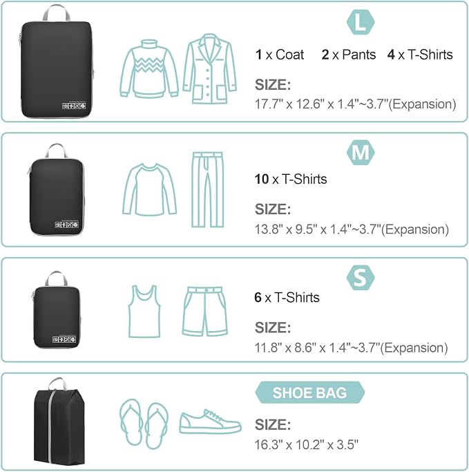 Cambond Compression Packing Cubes for Travel - Luggage Suitcase Organizer | Compression Zip Design for Space-saving, Expandable, Lightweight, Keep Clothes Sorted, Luggage Space Tidy, Carry on Pack Fast - Image 2