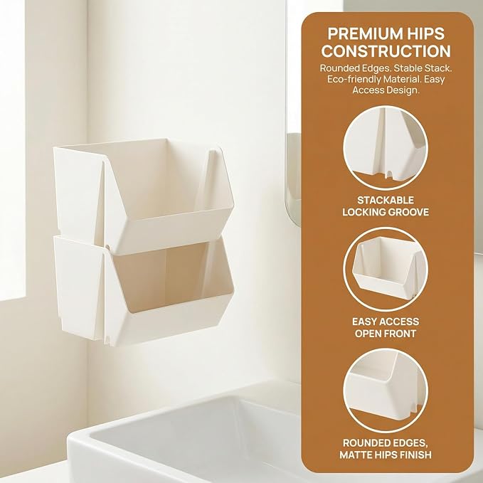 Wall Mounted Storage Organizer Bins, Shower Caddy Kitchen Shelf Floating, Space Saving Shelves Box with Adhesive Pads, Stackable Organizer for Bathroom、Office、Snacks、Refrigerator、Countertops - Image 3