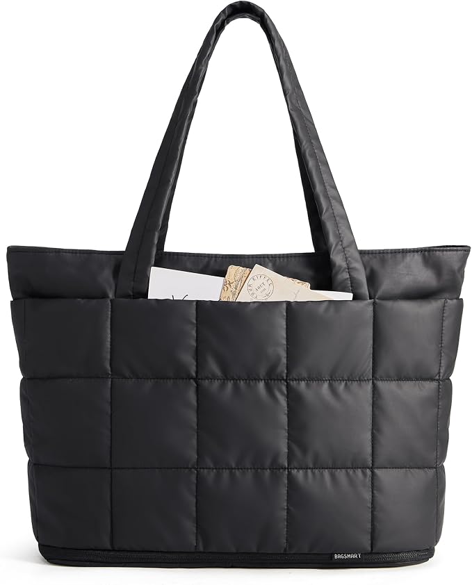 BAGSMART Expandable Tote Bag for Women, Puffer Work Tote Travel Bag | Quilted Carry On Bag for Travel Work Gym College, Waterproof Travel essentials by BAGSMART
