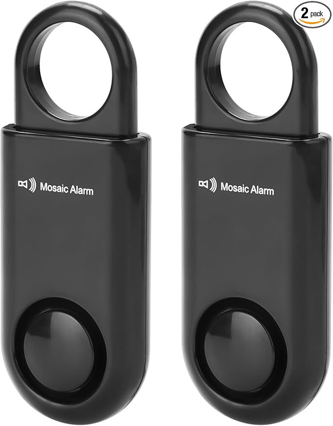 2 Pack Personal Safety Alarm Replaceable Battery | Ultra-Lightweight 0.7 oz Keychain Siren for Women, Student, Children, Night Runner. SOS Emergency 130db Loud Hiking Alert Bulky-Free. Black by MosaicAlarm