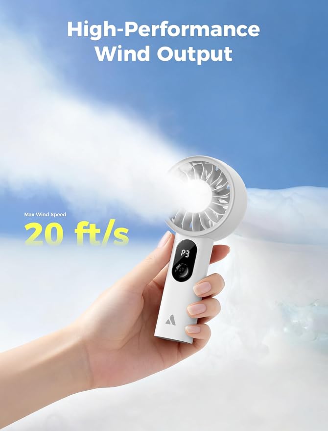 Aecooly Mighty Portable Fan, Powerful Handheld Fan, USB Rechargeable | [18H Max Cooling Time], Mini Personal Battery Powered, Pocket for Travel, Summer, Gifts for Women, Girls -White - Image 3