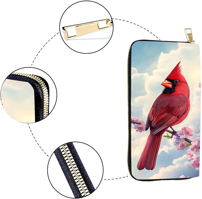 Women's RFID Blocking PU Leather Zip-Around Wallet, Large Capacity Clutch with Phone Holder, Travel Purse & Card Organizer with Removable Wristlet,Red Cardinal Bird - Image 4