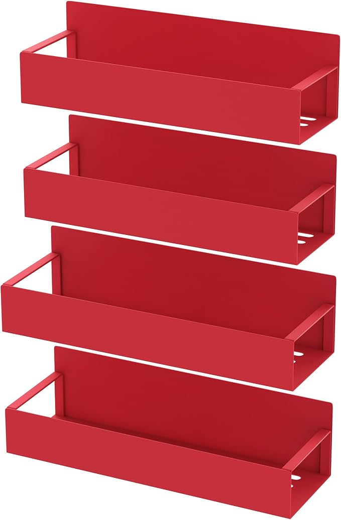 HuggieGems 4 Pack Magnetic Spice Storage Rack Organizer for Refrigerator and Oven, Red Fridge Organizers and Storage | Magnetic Shelves Heavy Duty for Fridge in Kitchen, Seasoning Storage Organizer, For Oven Washer and Dryer, For Heavier Items - Image 5