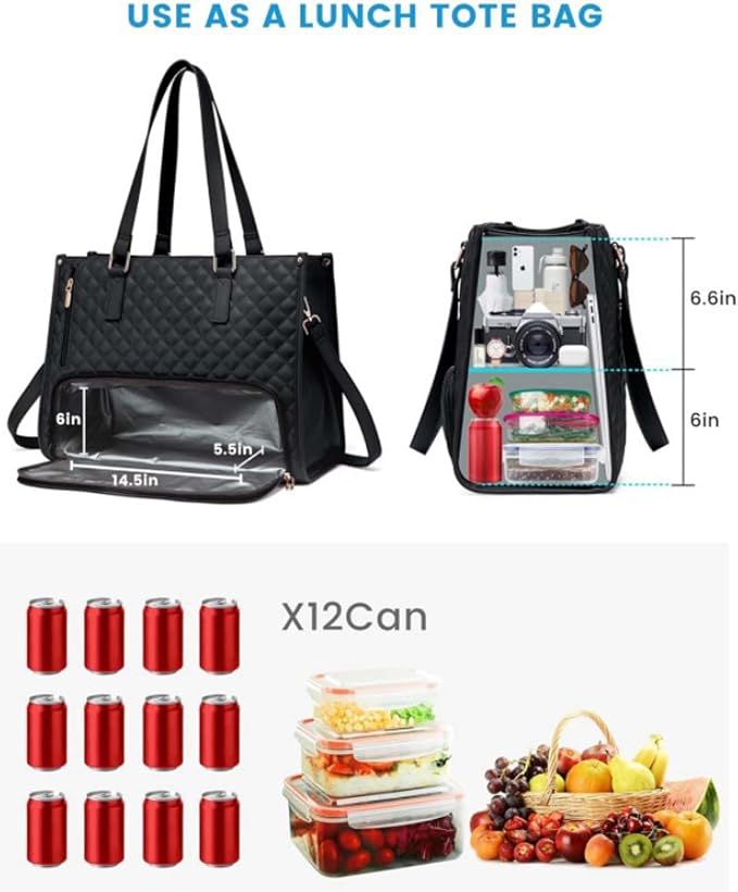 2 in 1 Tote Bag Lunch Bag Combo,Lunch Tote Bag for Women, Large Convertible Laptop Work Handbag for Women (White Brown) - Image 5