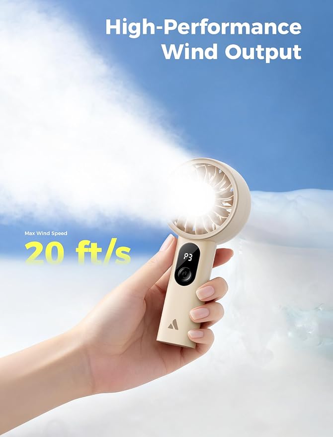 Aecooly Mighty Portable Fan, Powerful Handheld Fan, USB Rechargeable | [18H Max Cooling Time], Mini Personal Battery Powered, Pocket for Travel, Summer, Gifts for Women, Girls -Beige - Image 3
