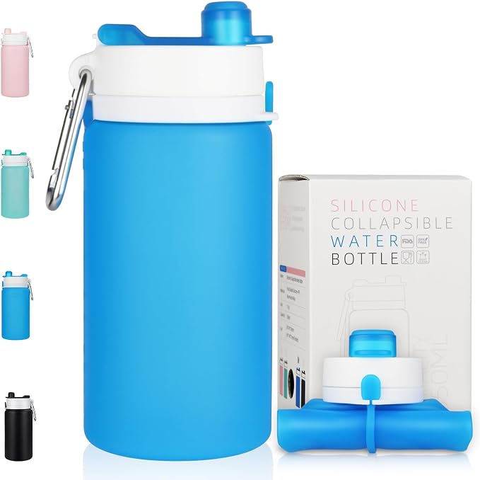 PLTCAT Collapsible Water Bottle, 19oz Foldable Bottle BPA Free Reusable Lightweight Leak-Proof Travel Silicone Water Bottle for Travel, Gym, Hiking, Office, Camping by PLTCAT