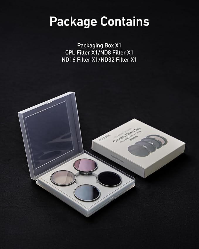 TELESIN Lens Filter Kit for DJI Osmo Action 3 Action 4 Action 5 Pro Accessories, 4 Pack CPL Polarizing ND8 ND16 ND32 Neutral Density HD Ultra Thin Lens Protector for Camera - Image 6